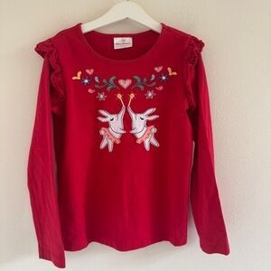 Hanna Andersson Red Long Sleeve Tee with Festive Bunny Design